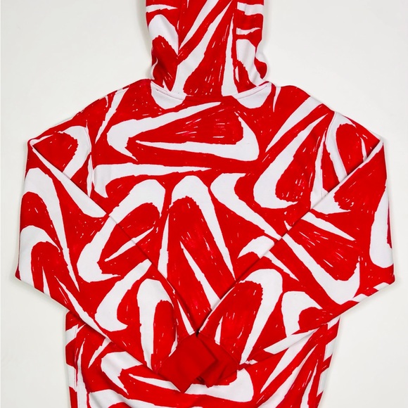 Nike Sportswear Red Hoodie Pullover Sweatshirt All Over Logo Swoosh Mens Small - Picture 4 of 6